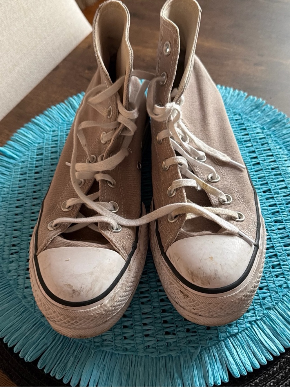 Converse High Top Sneakers - Beige Canvas with White Sole - Picture 4 of 4